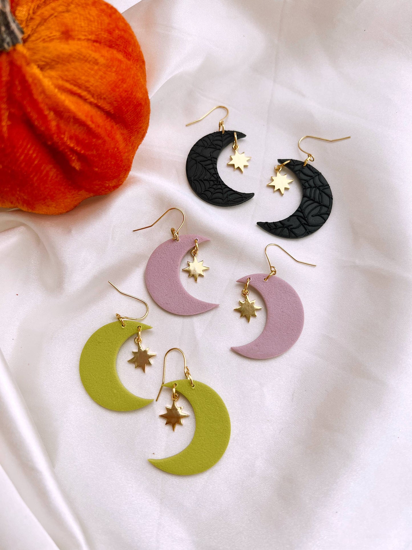 Spooky Moon Dangles- Halloween, Seasonal, Statement Earrings: Lavender