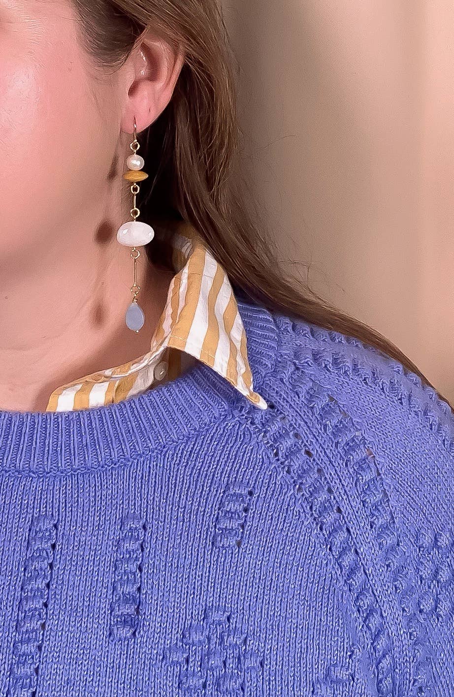 Moonstone, Angelite and Yellow Jade, Composition Earrings