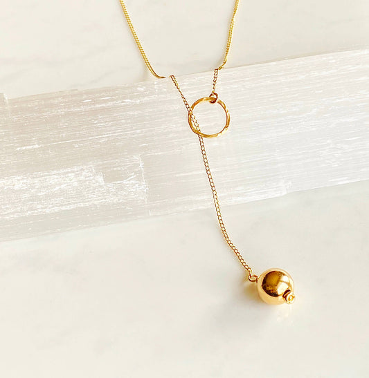 Gold Ball Lariat Necklace