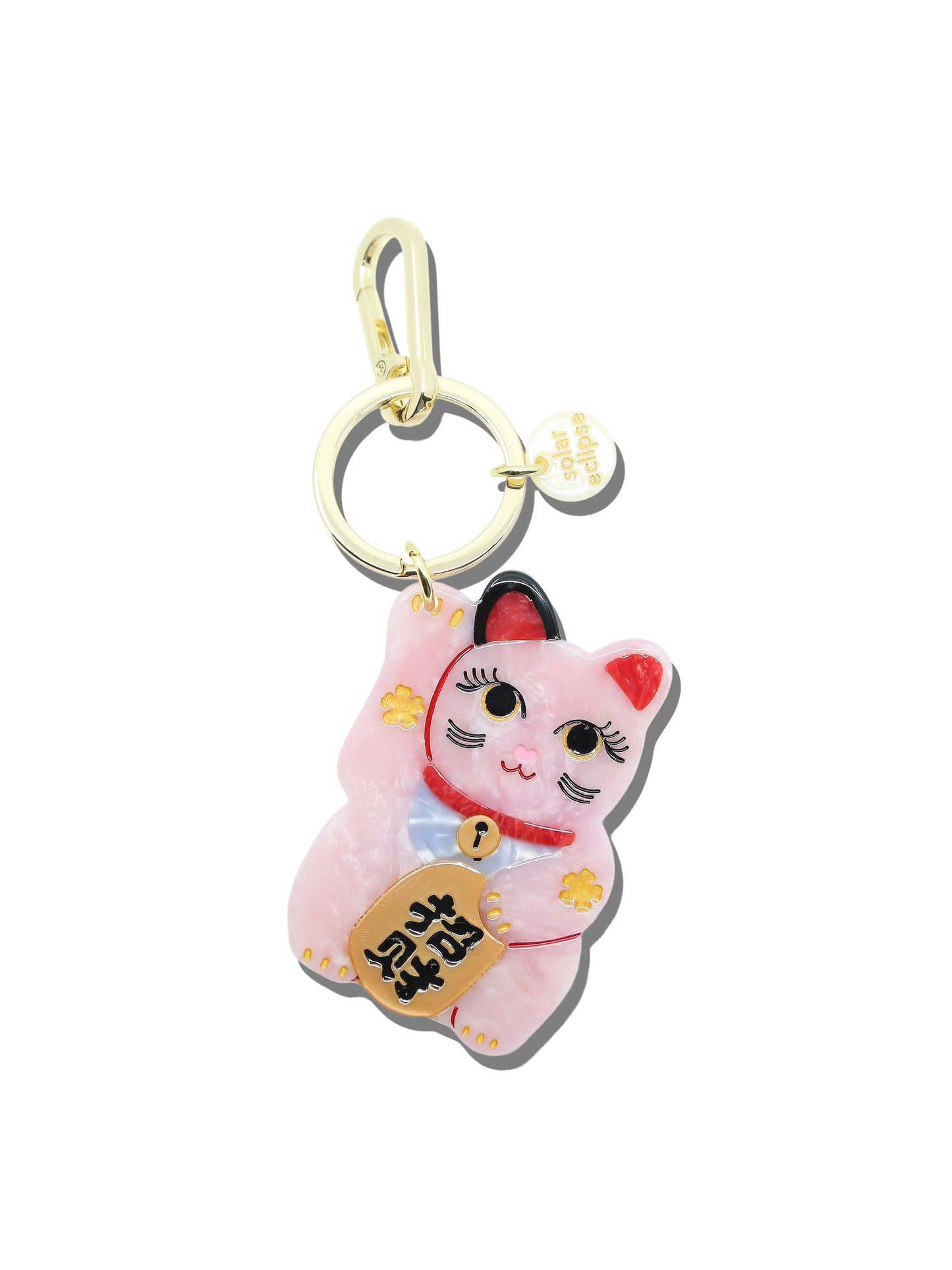 Hand-painted Maneki-Neko Cat Bag Charm + Keychain | Eco-Friendly: Good Fortune