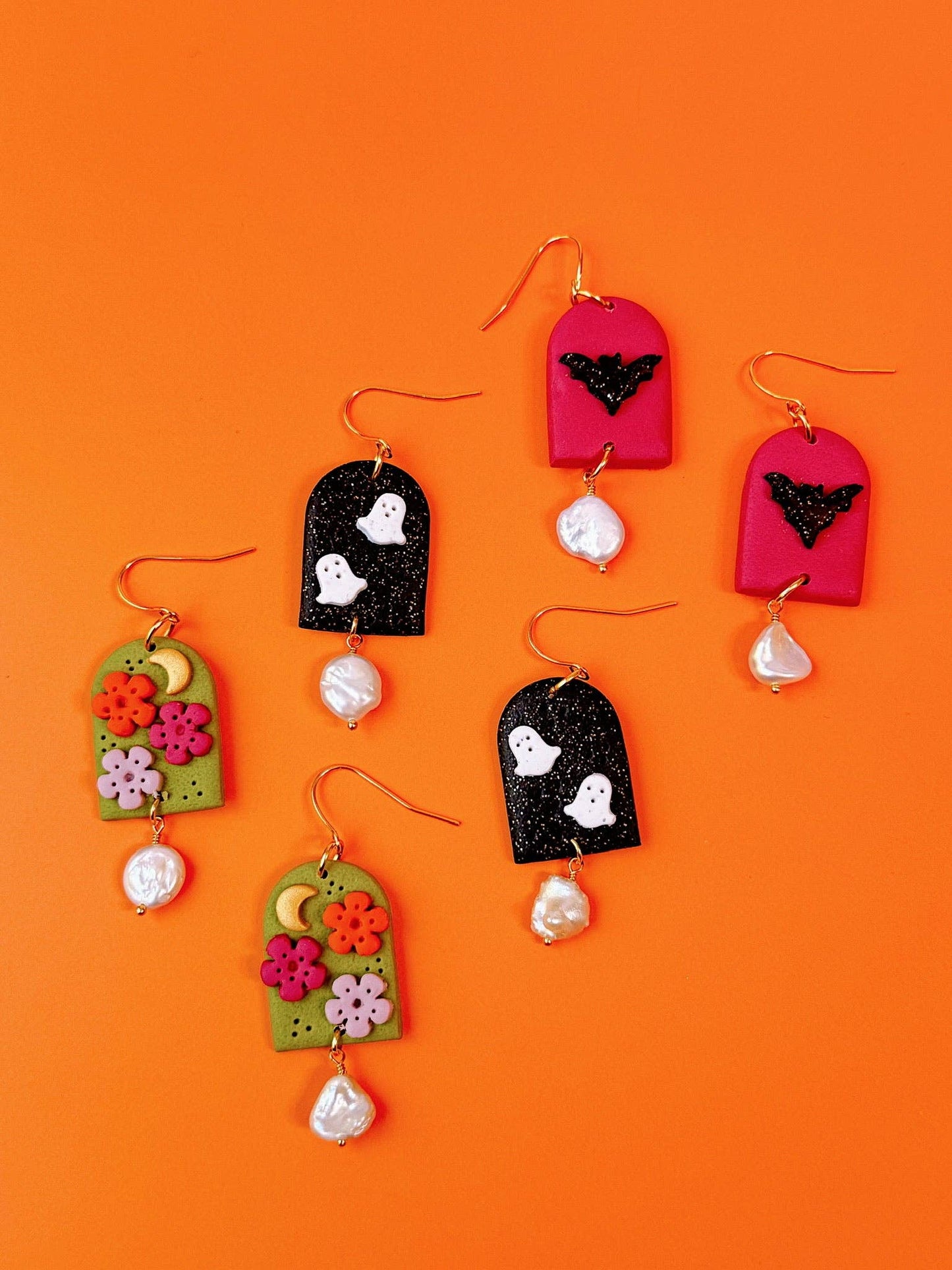 Tombstone Sparkle Ghost Dangle Earrings