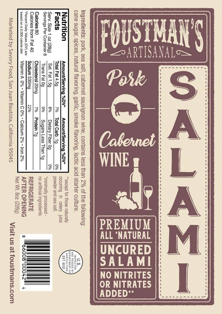 Foustman's Uncured Salami | Pork Cabernet Wine |