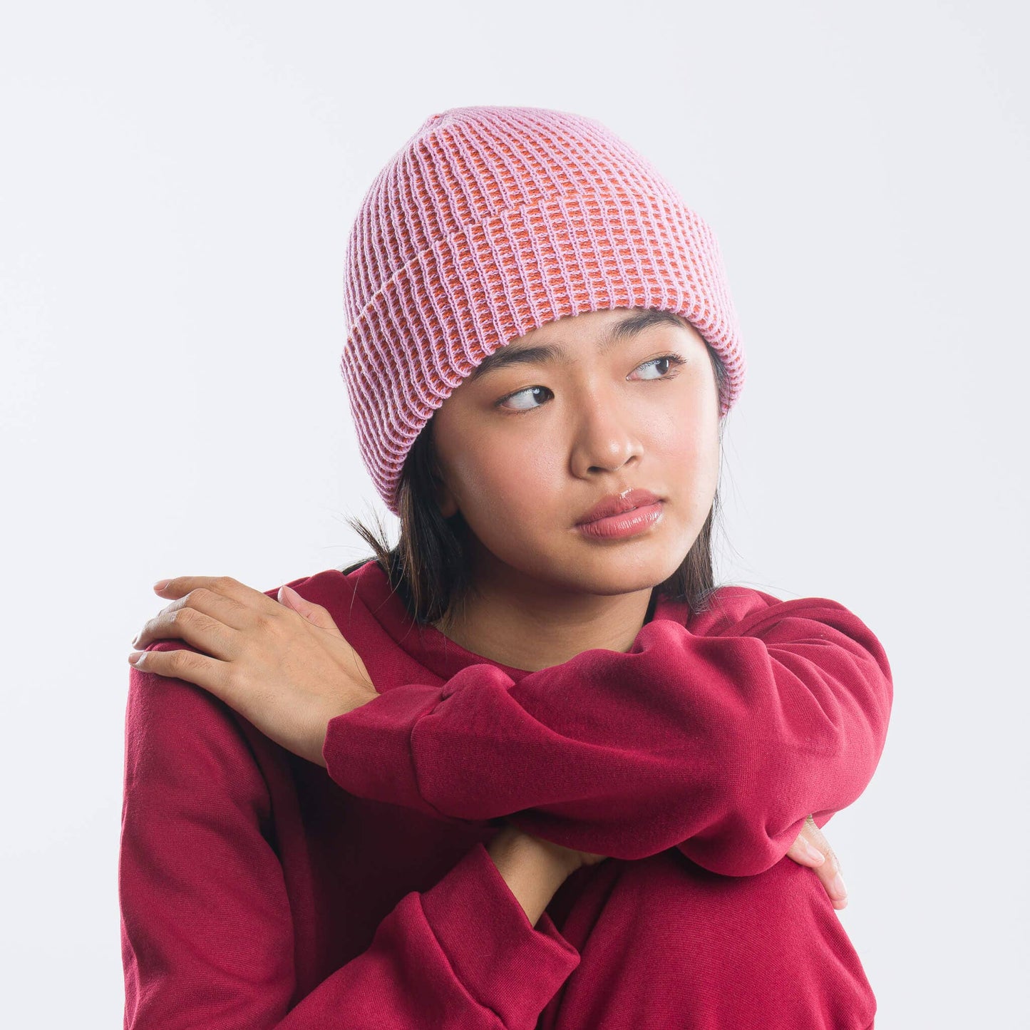 Simple Grid Knit Beanie | Wine Red