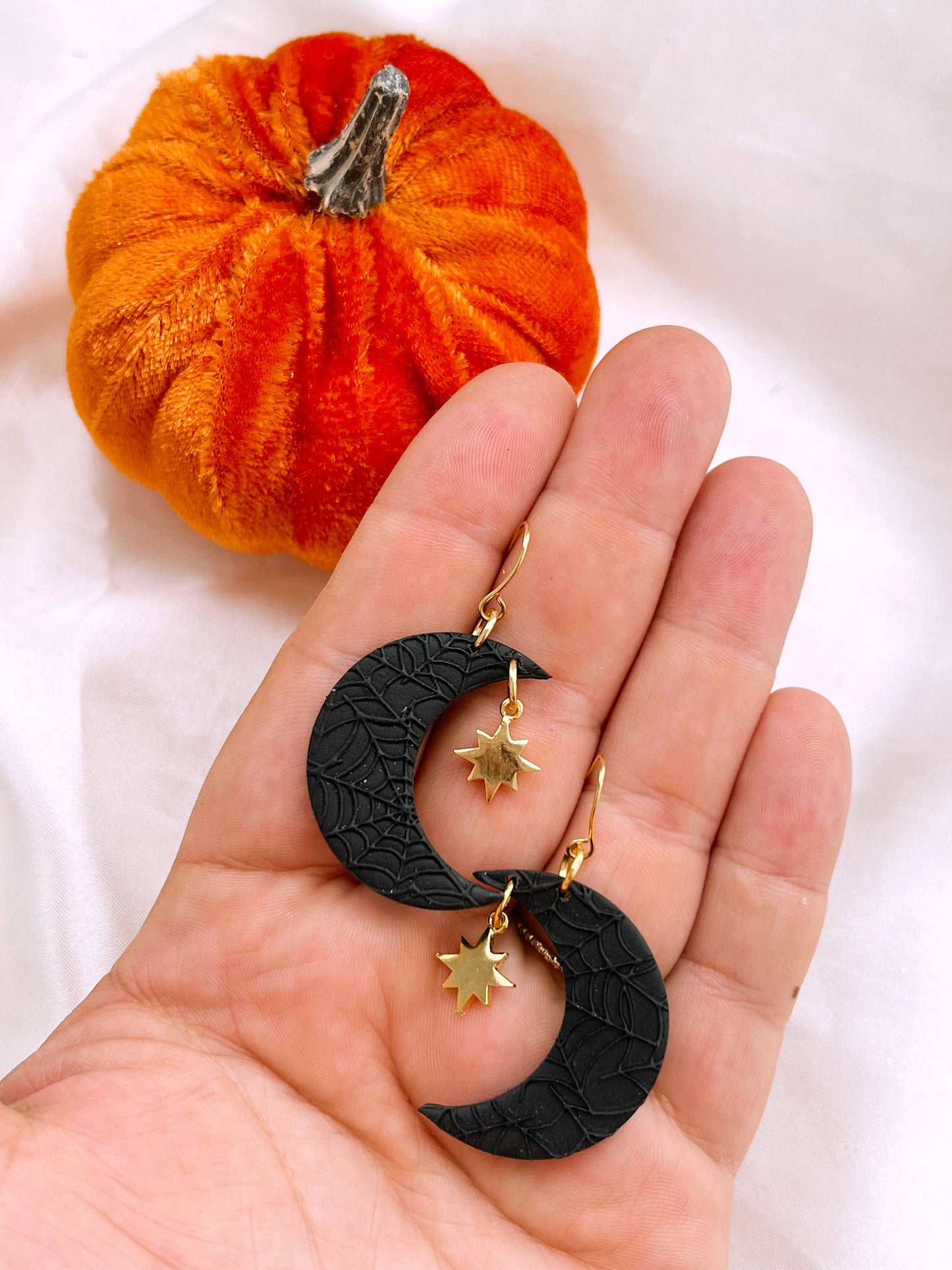Spooky Moon Dangles- Halloween, Seasonal, Statement Earrings: Lavender