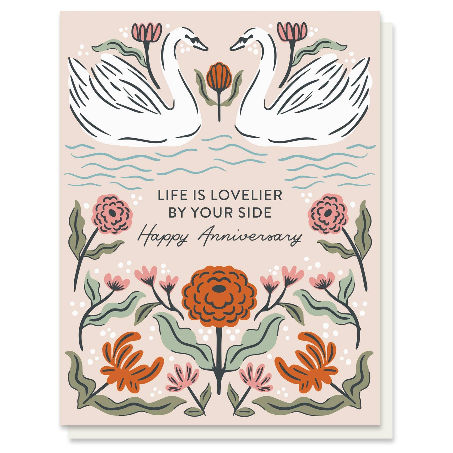 Anniversary Swans Romantic Illustrated Card
