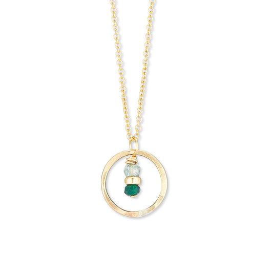 Seedling Tiny Circle Necklace | Gold | Green Crystals