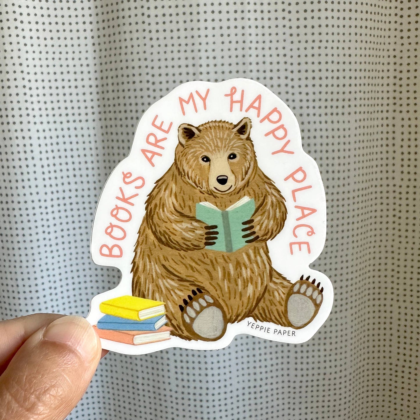 Books Are My Happy Place Bear - Die Cut Sticker