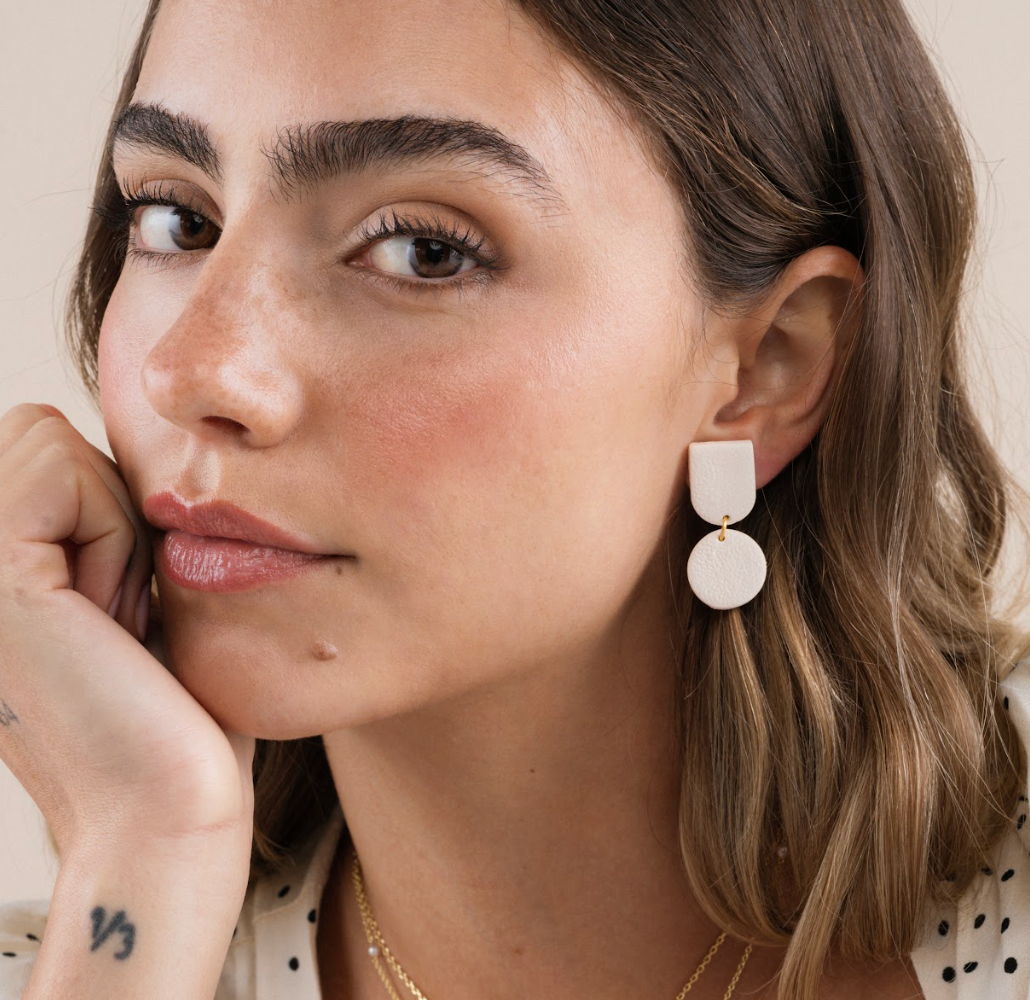 Circle Dome Clay Earrings - Oat Milk