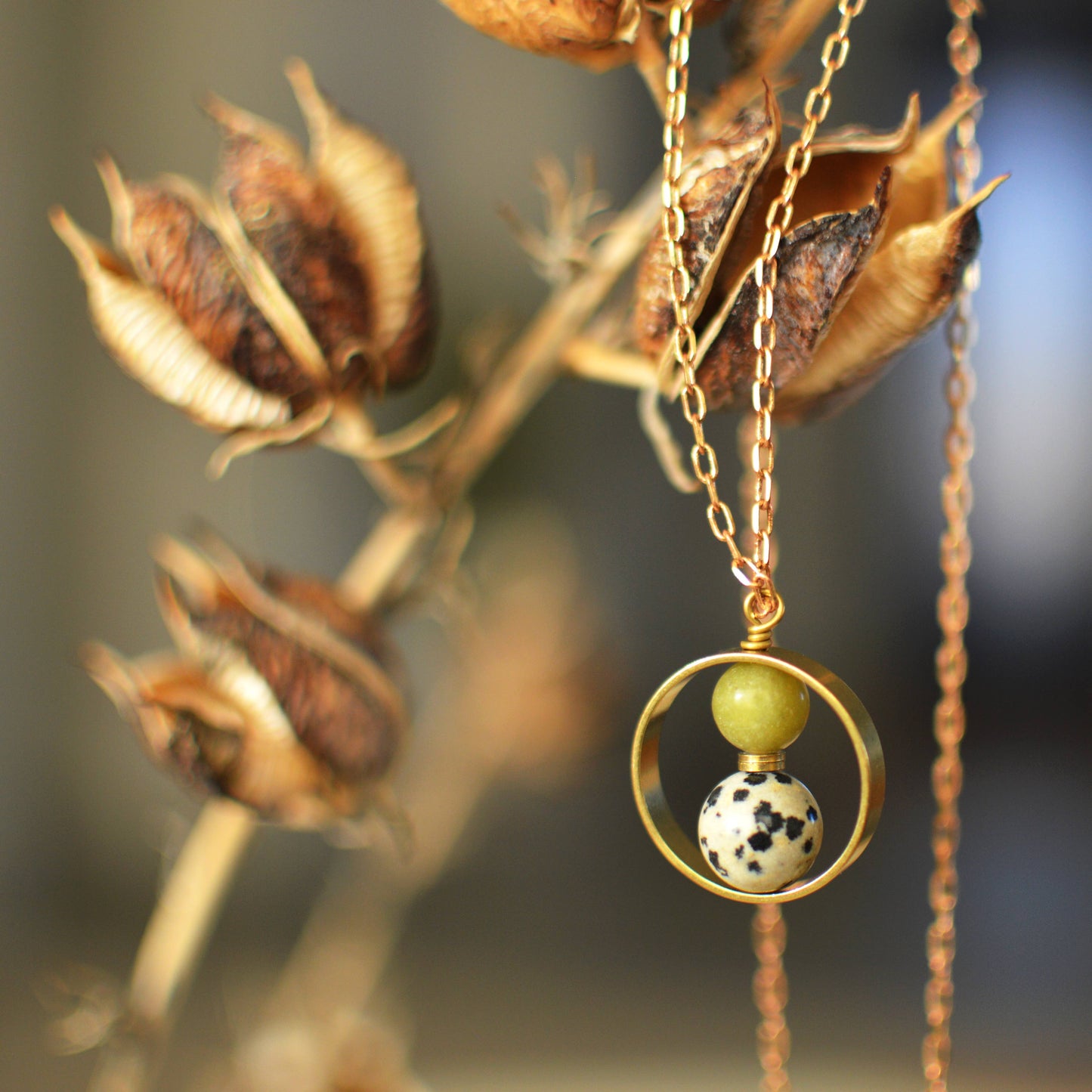 Billie - Nested Gemstone Circle Pendant Necklace: Blue Lapis Lazuli