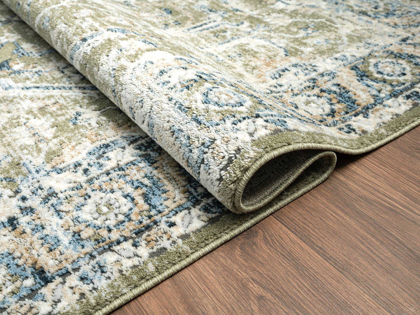 Abani Savoy Vintage Green Blue Area Rug: 6' x 9'