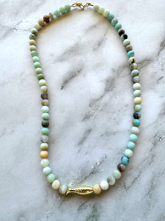 Ashia Beaded Fish Necklace | Amazonite