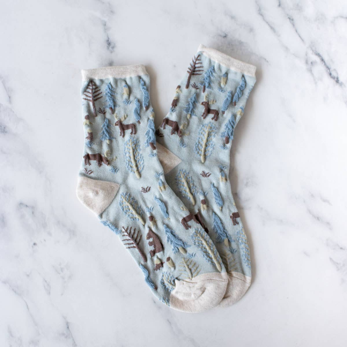 Winter Forest Casual Socks | Oatmeal/Denim