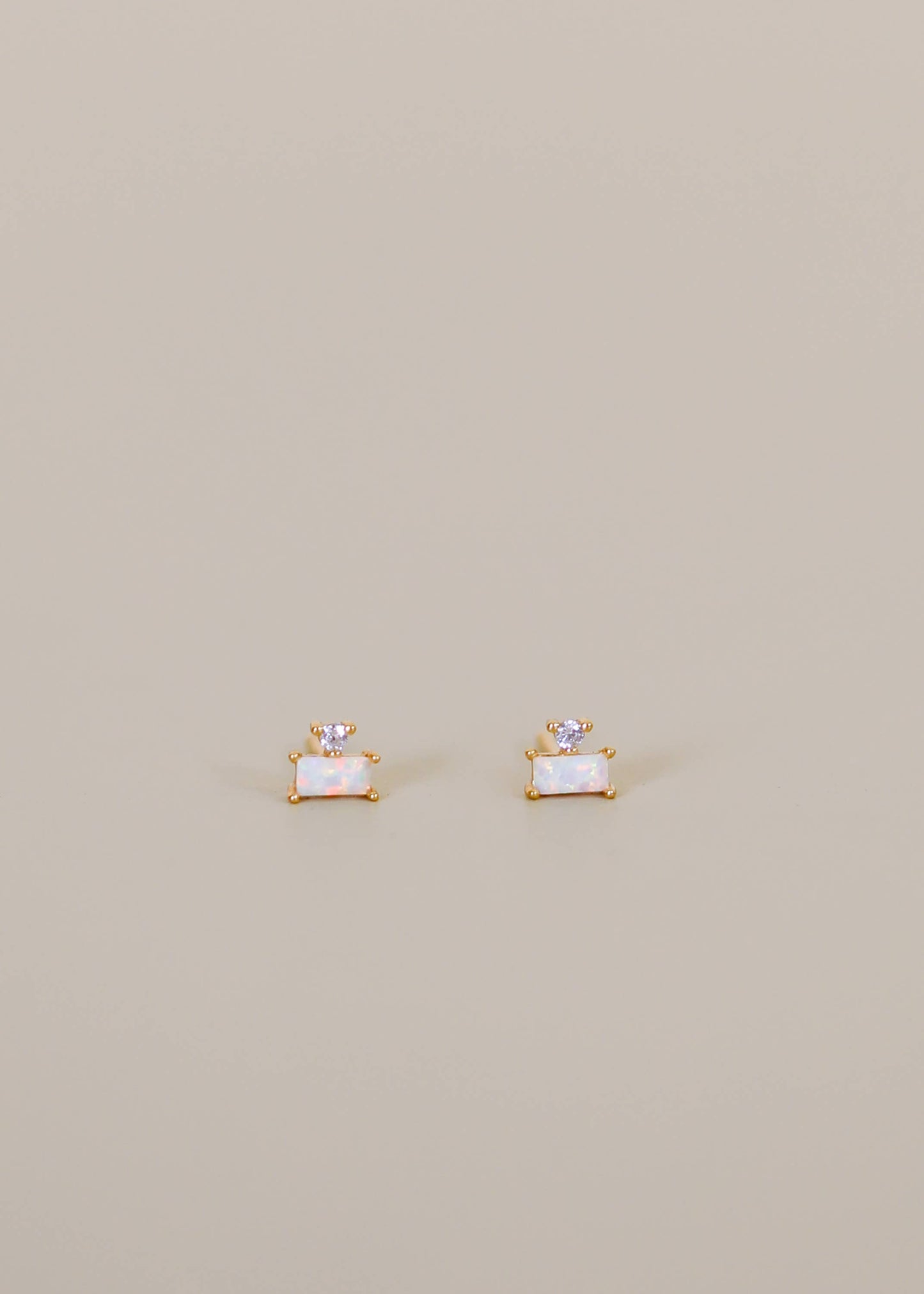 Double Stud Stack Gold Earrings - Opal White