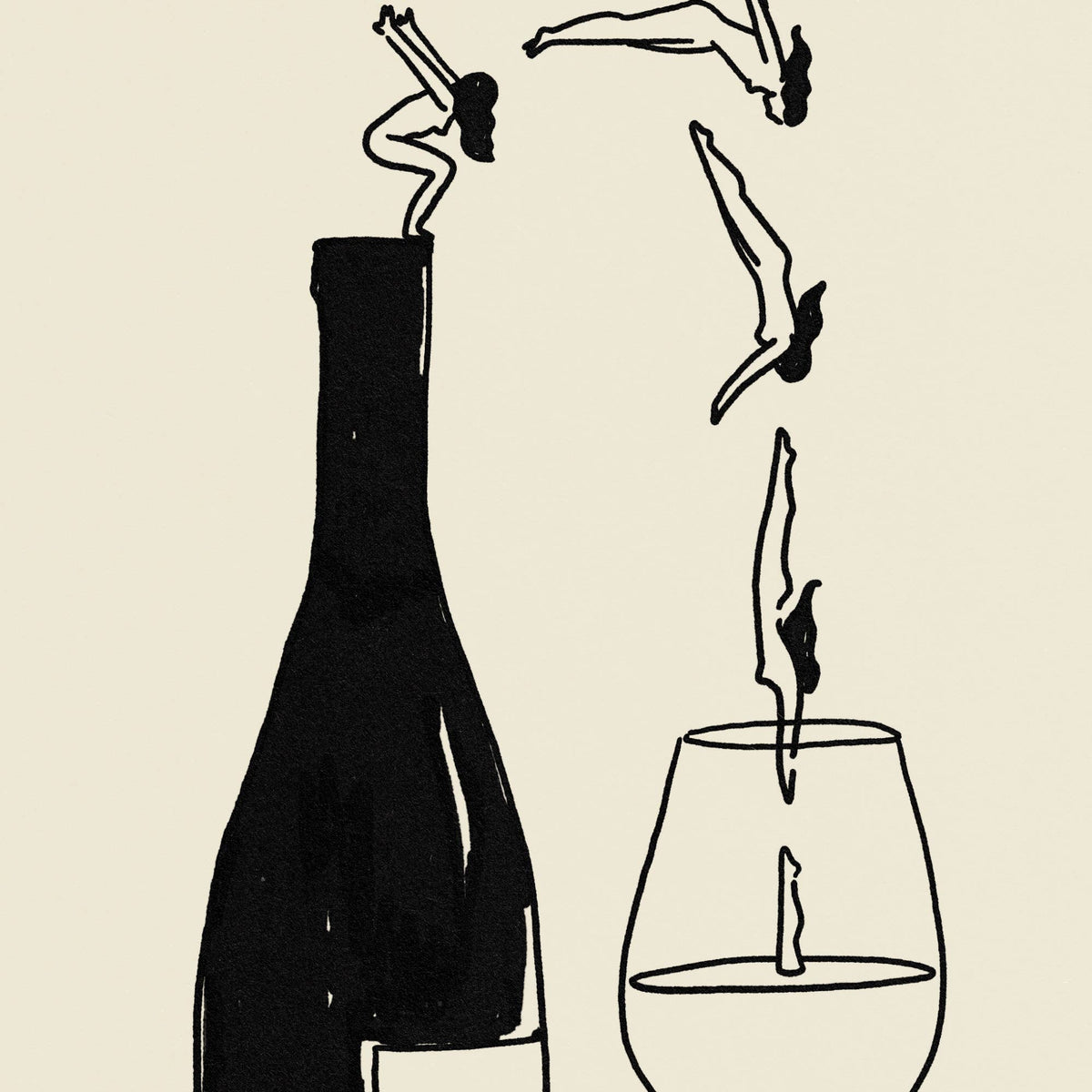 "Wine Bottle Dive" Minimal Fine Art Giclée Print: Large