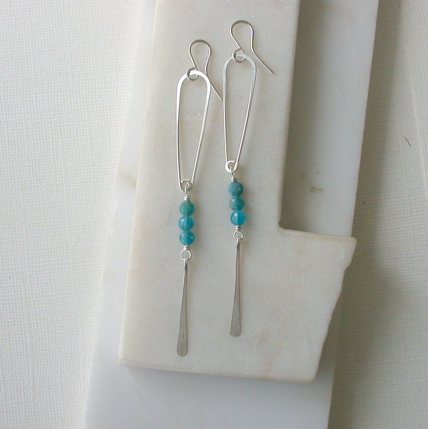 Apatite Long Slender Teardrop Earrings | 14k gold fill