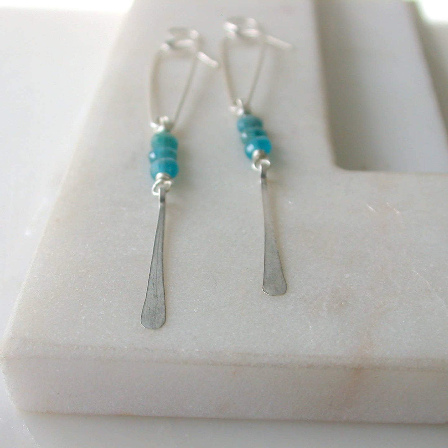 Apatite Long Slender Teardrop Earrings | 14k gold fill