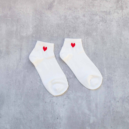 Mini Heart Ankle Socks | White/Red