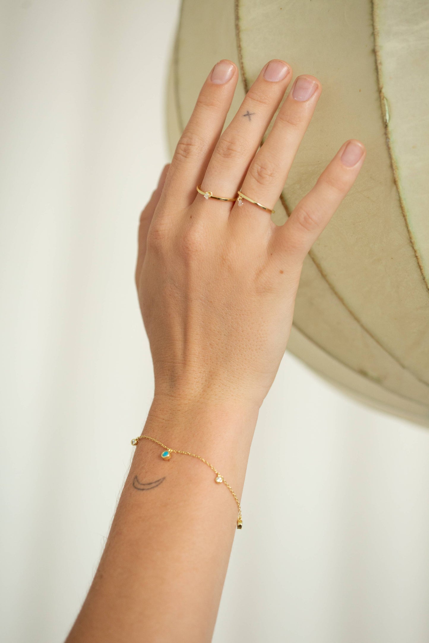 Moon Dangle CZ Stone Gold Ring: 7