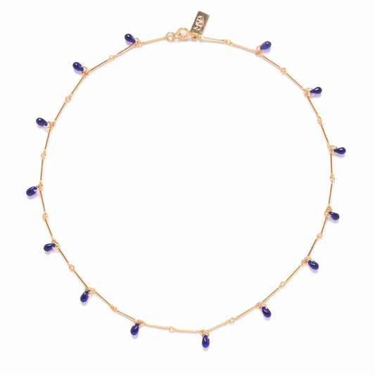 Teardrop Fringe Necklace in Cobalt Glass: 16"