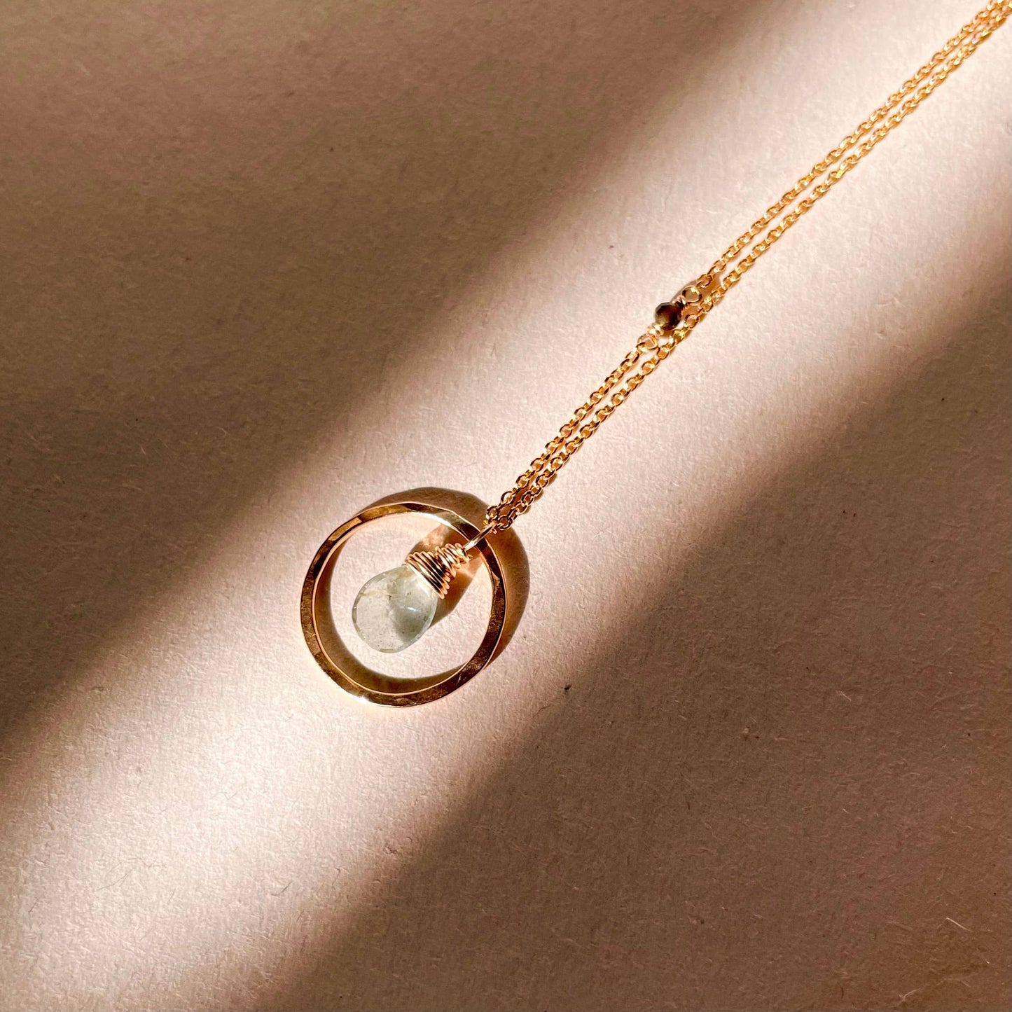 Single Circle and Stone Necklace: Gold Filled / Moss Aquamarine