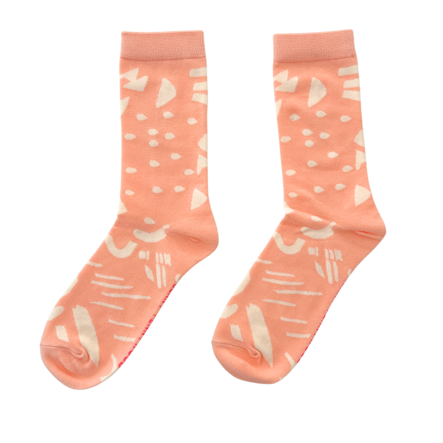 Crew Socks | Dashes & Moons in Coral & Natural