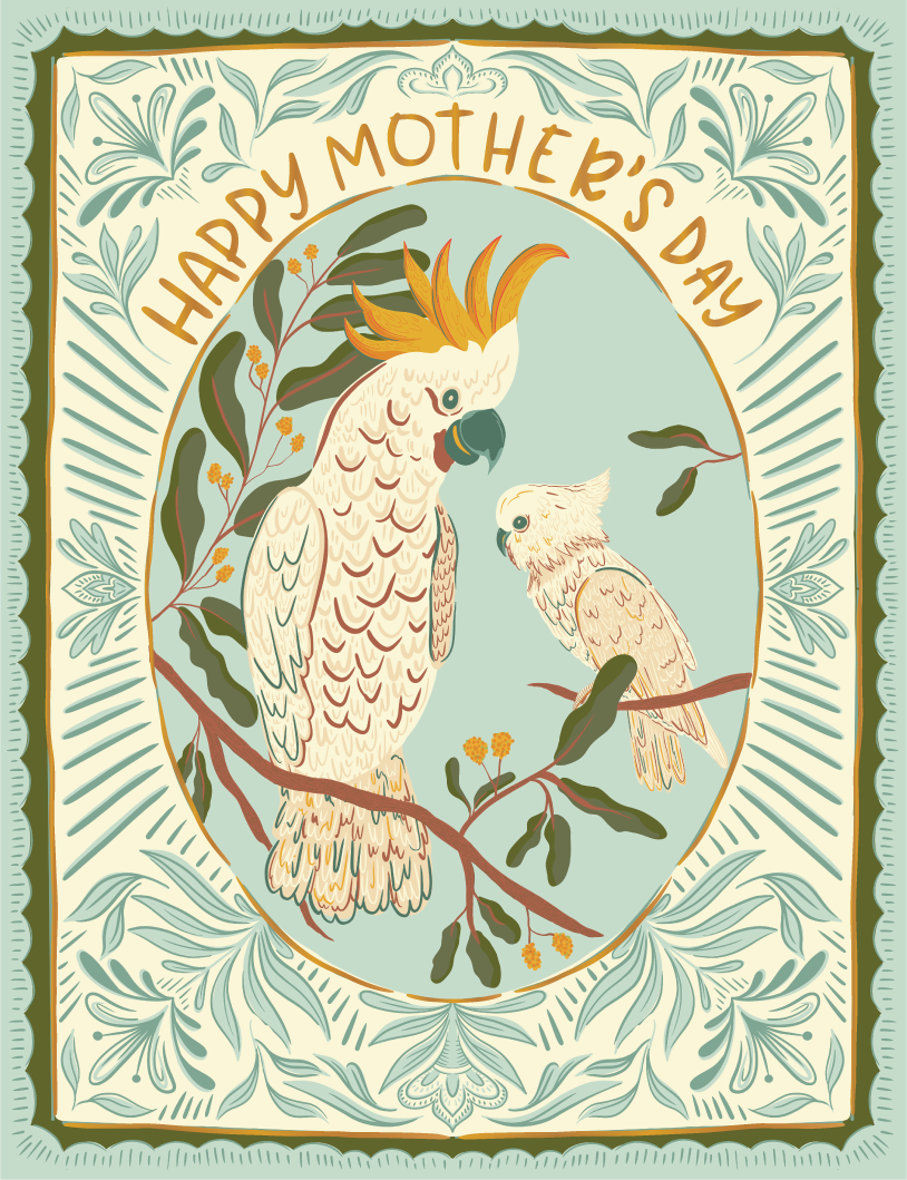 Cockatoo Love Gold Foil Mother's Day Card