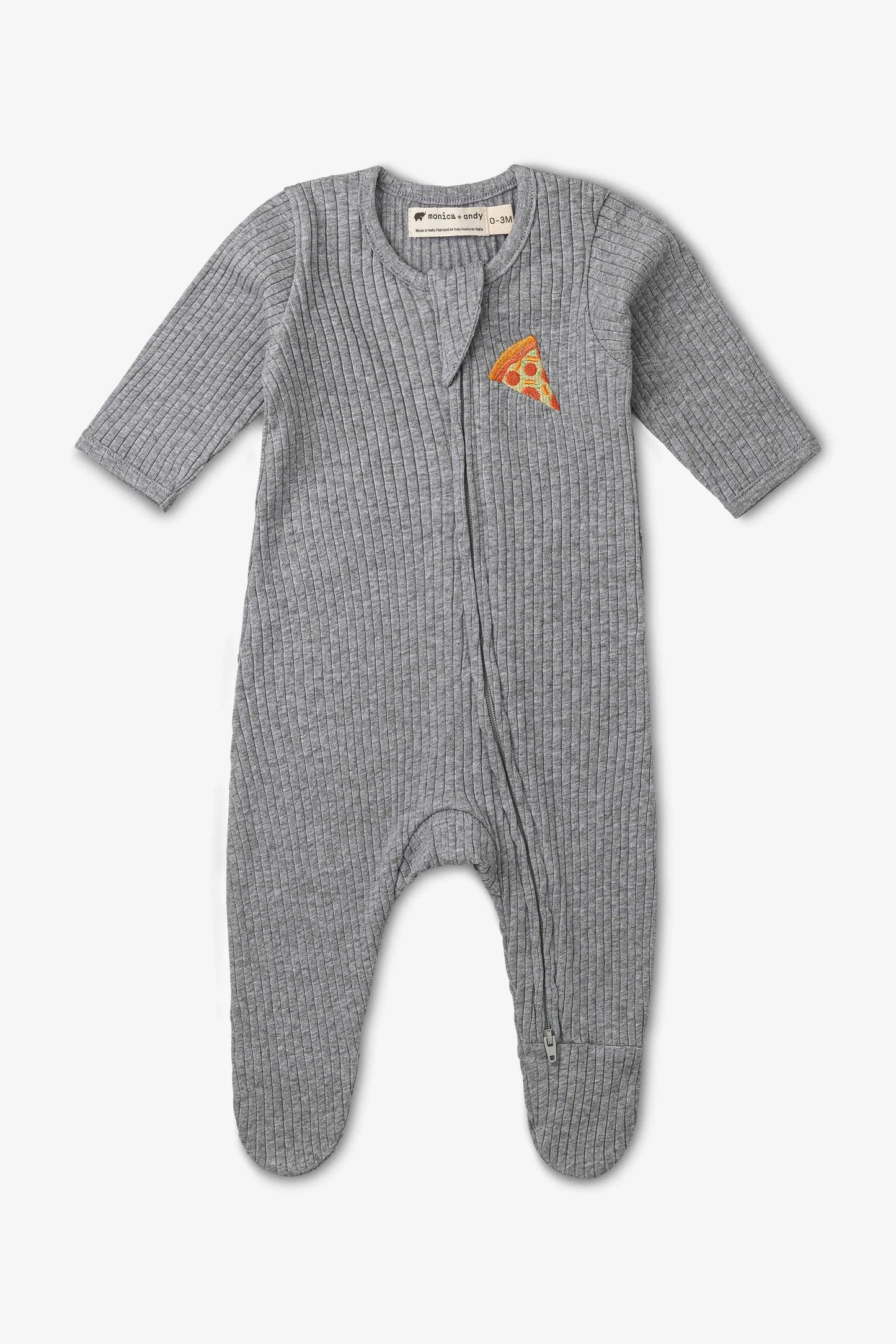 Zipper One-Piece_Embroidered Tiny Pizza: Unisex / Embroidered Tiny Pizza / 6-9m