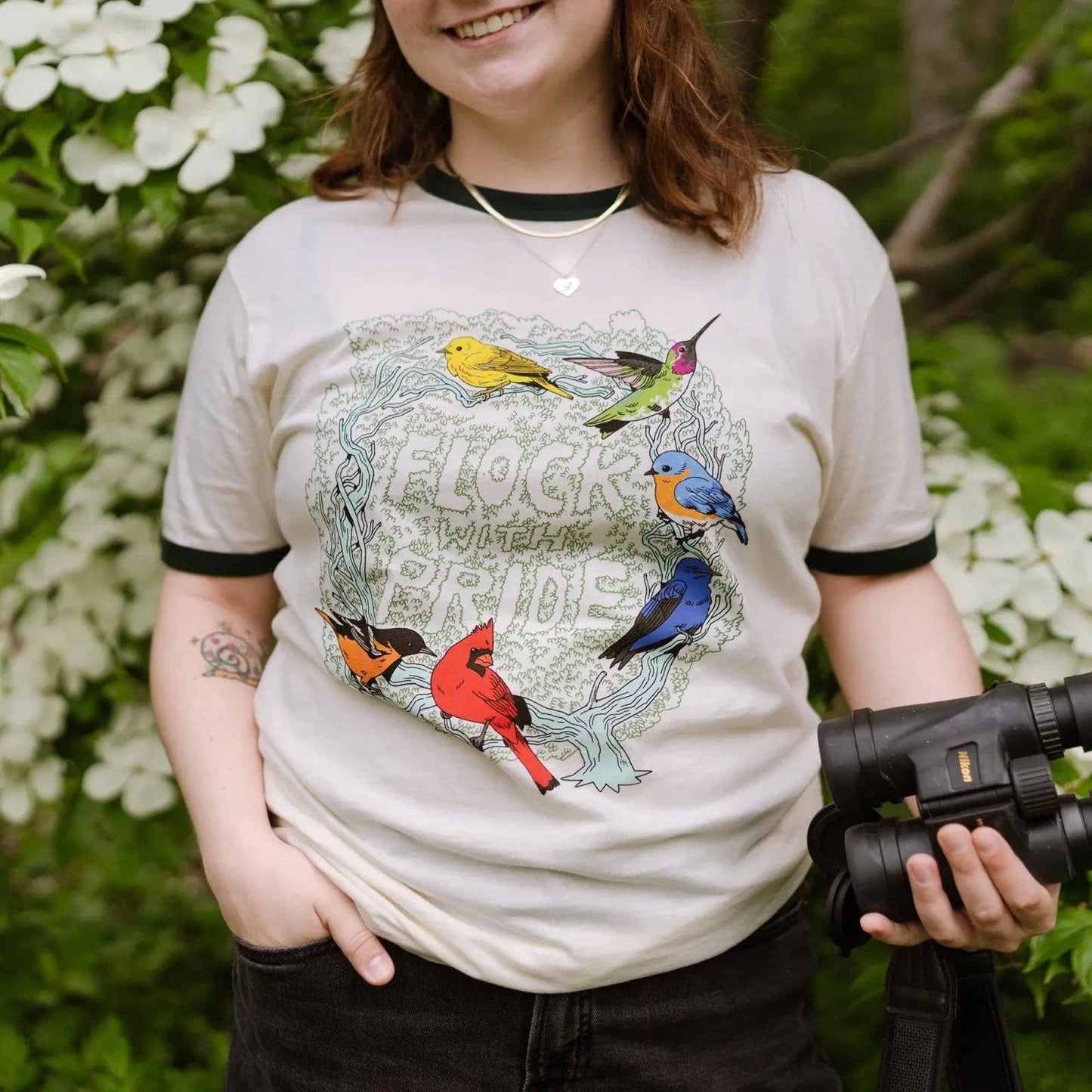 Flock With Pride Ringer Tee: Ivory / M