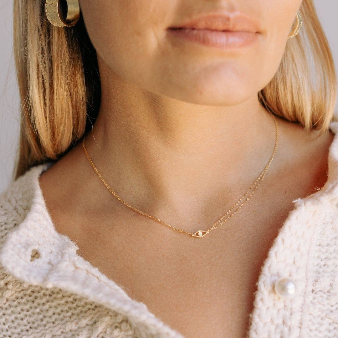 Evil Eye Pendant Necklace in Recycled Brass: Gold