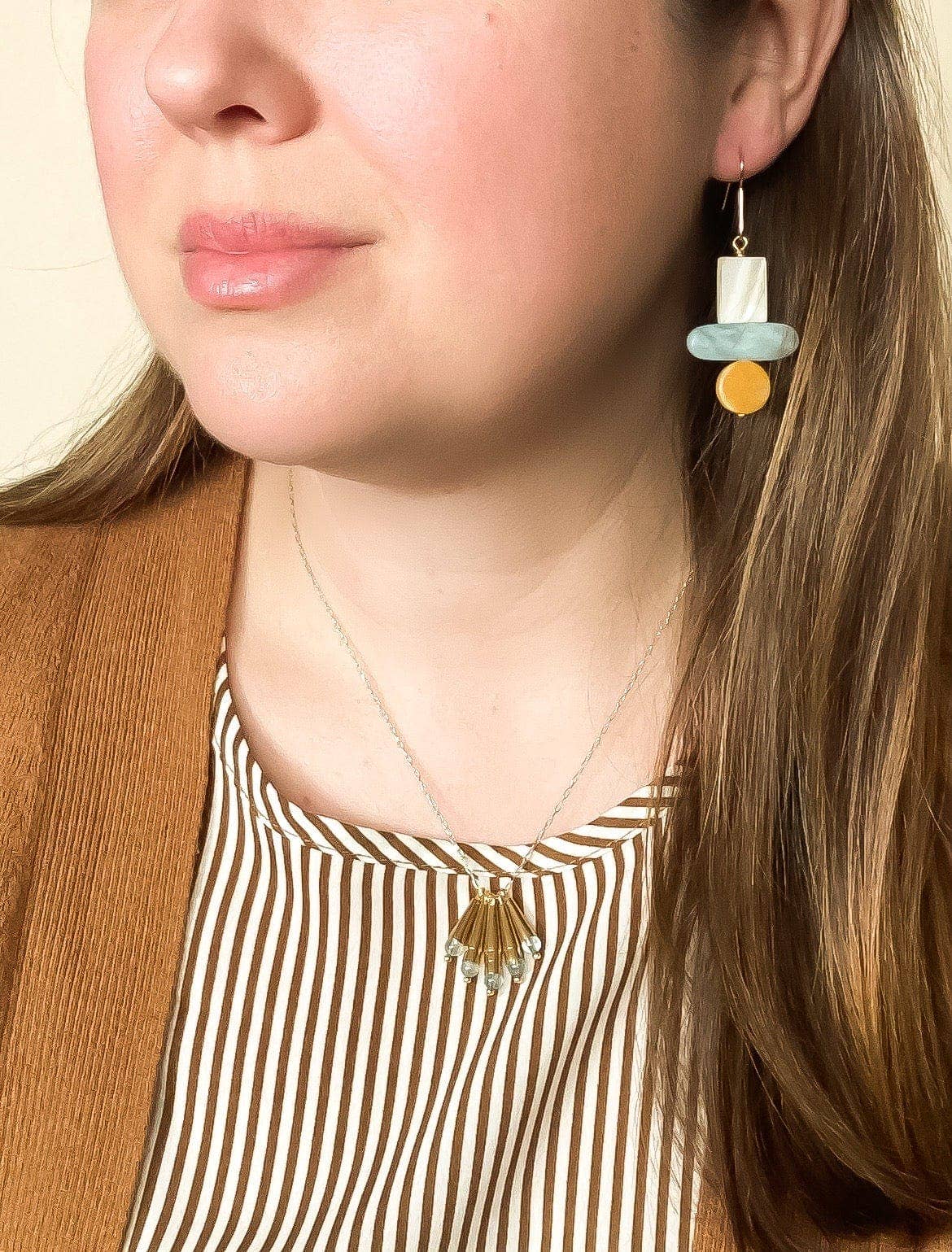 Vitamin Earrings- Mother of Pearl, Aquamarine, Yellow Jasper