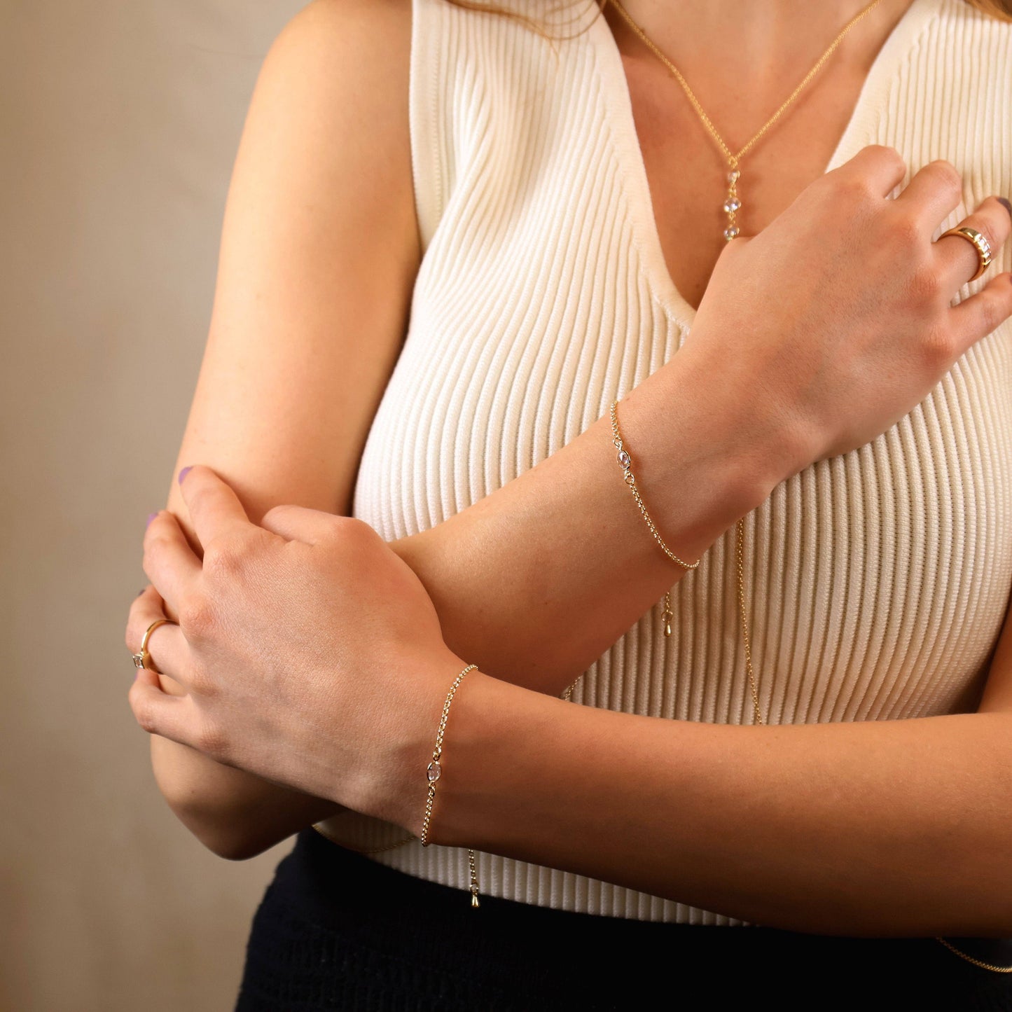 18k Gold Filled CZ Solitaire  Bracelet