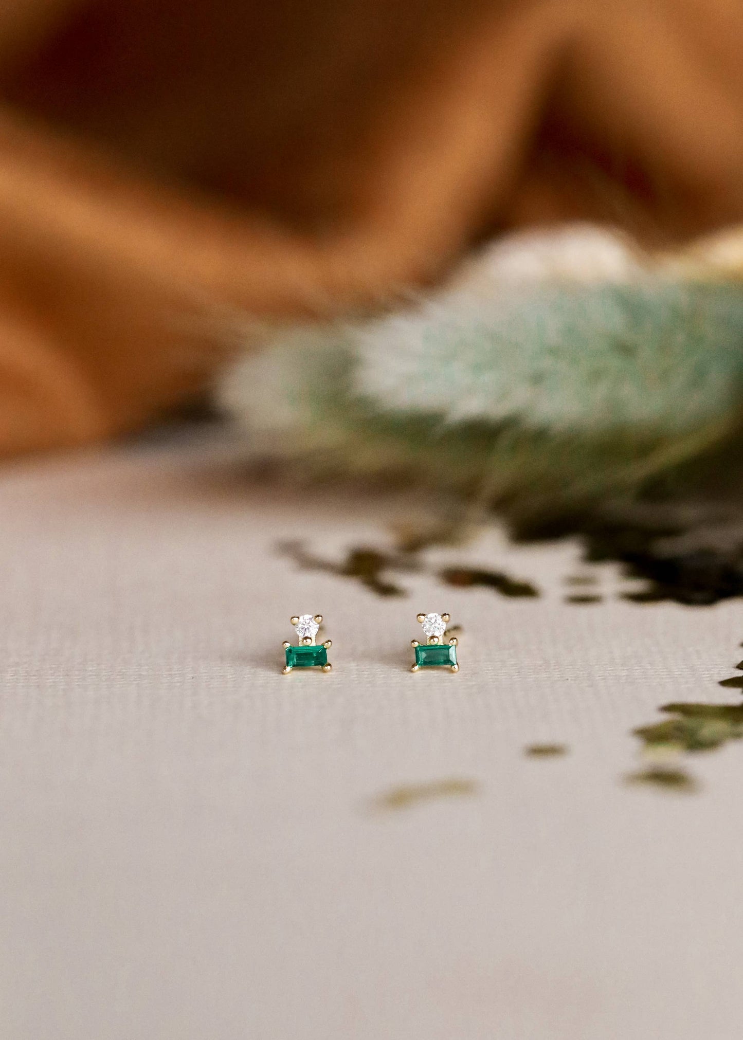 Double Stud Stack Earrings | Gold | Emerald