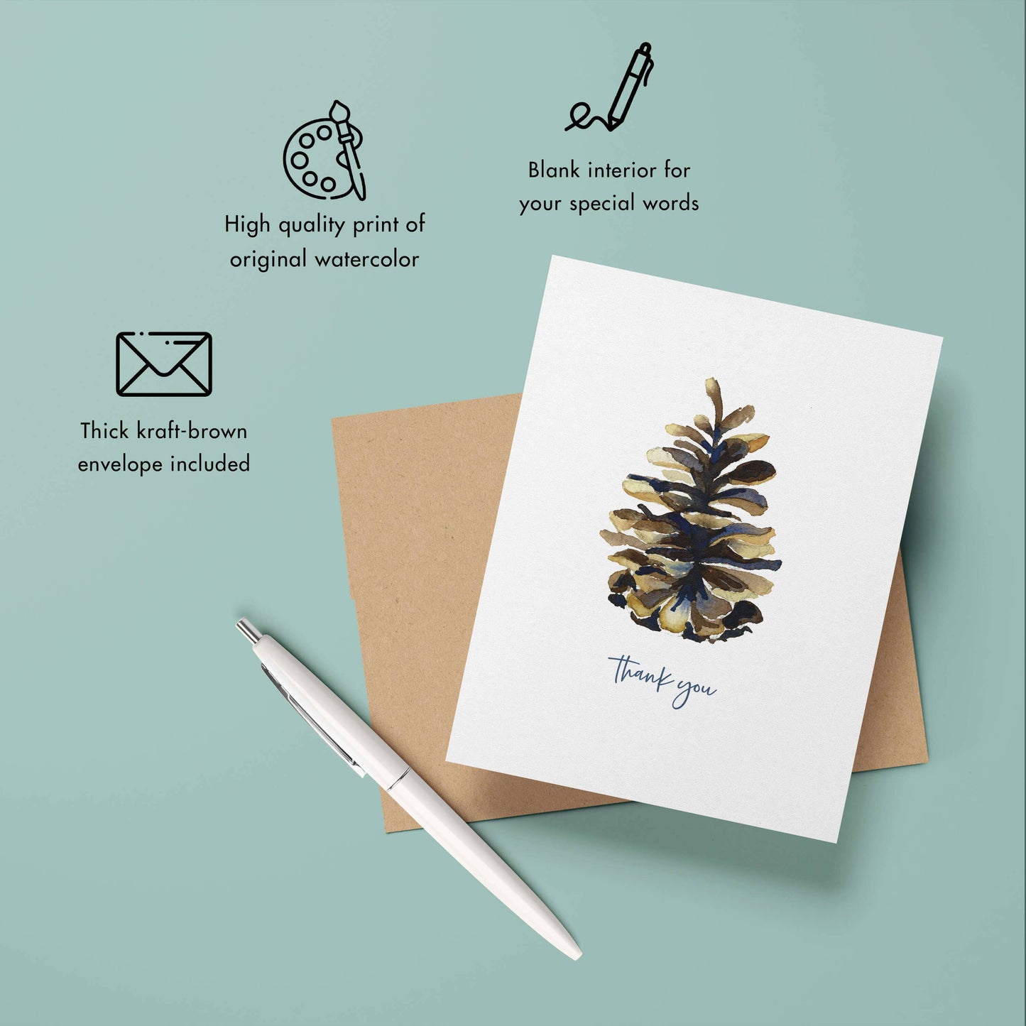 Pinecone Watercolor Thank You Card