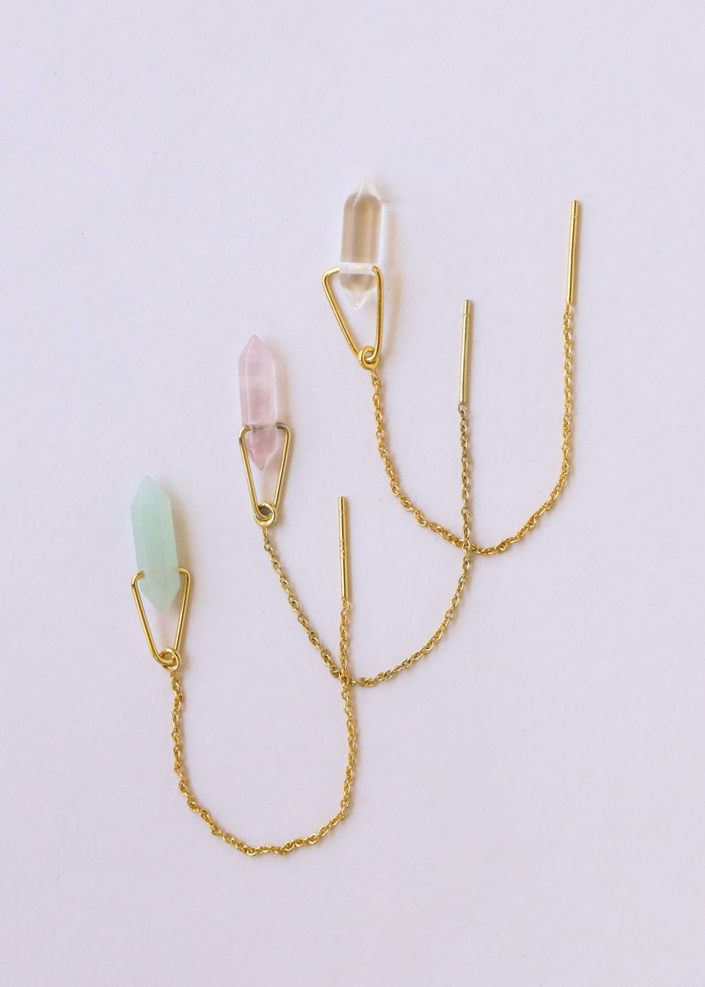 Threader - Rose Quartz - Gold Earrings