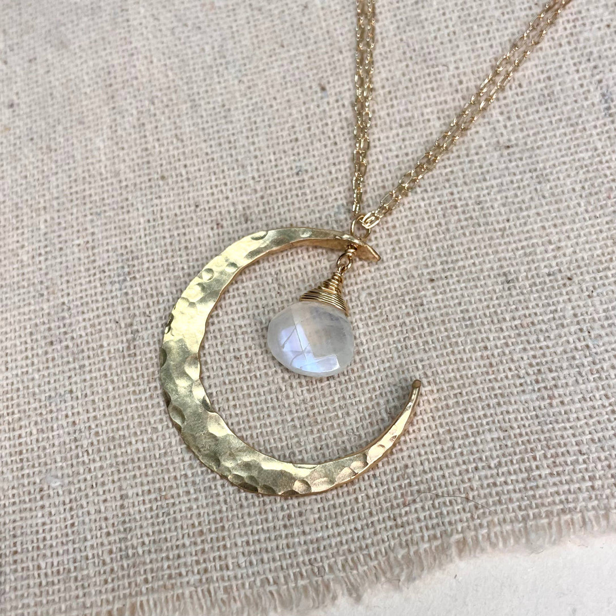 Moonstone Crescent Moon Necklace: Sterling Silver