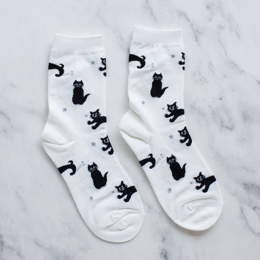 Cat Meow Casual Socks | White