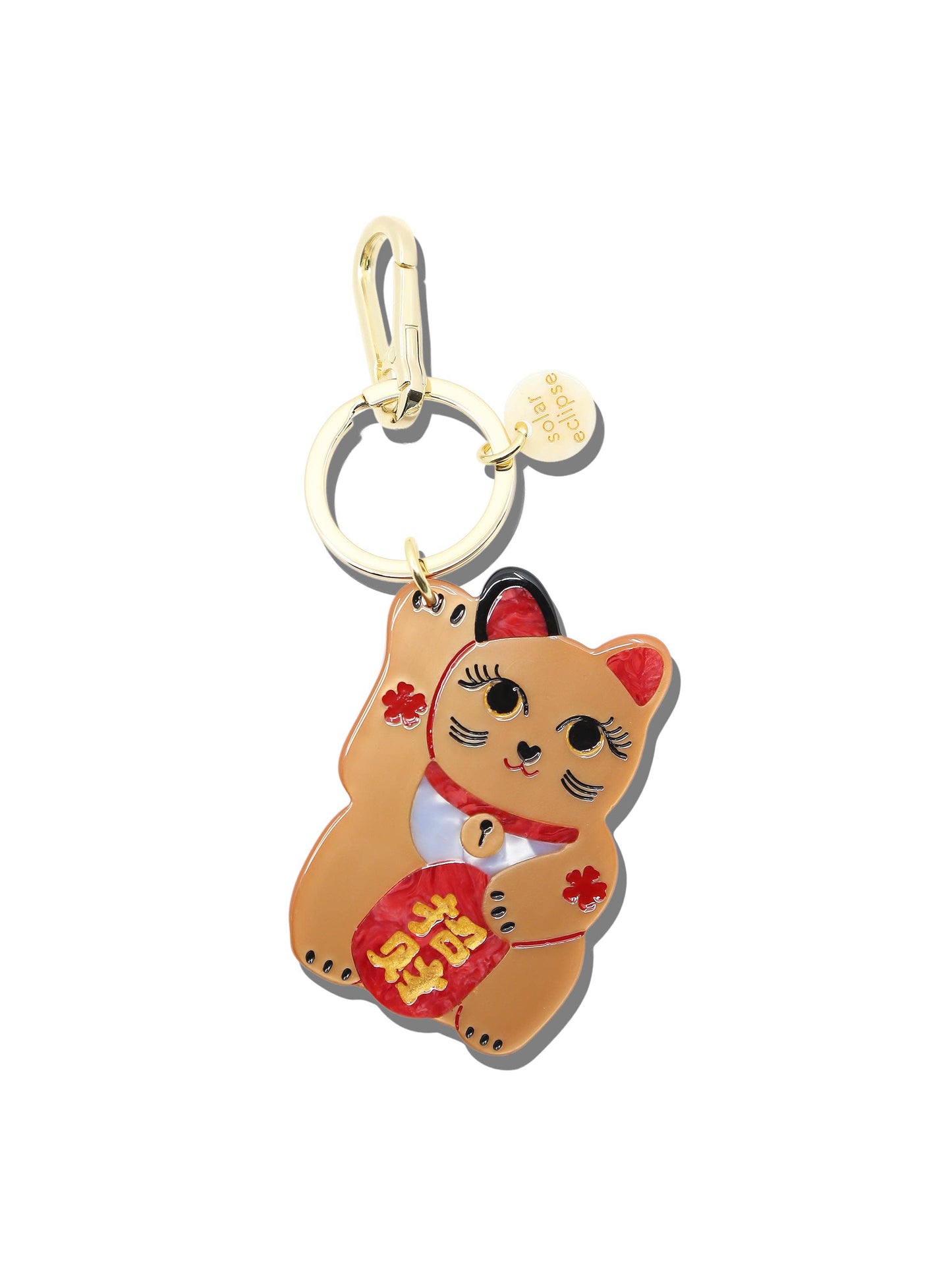 Hand-painted Maneki-Neko Cat Bag Charm + Keychain | Eco-Friendly: Good Fortune