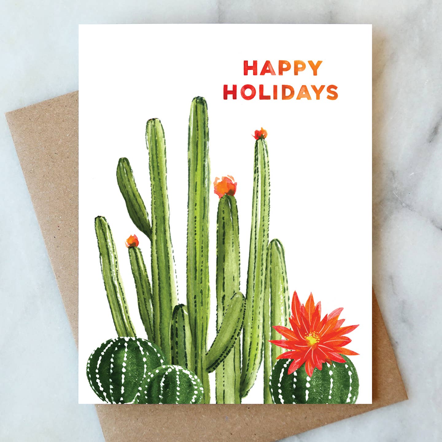Blooming Cactus Happy Holidays Card