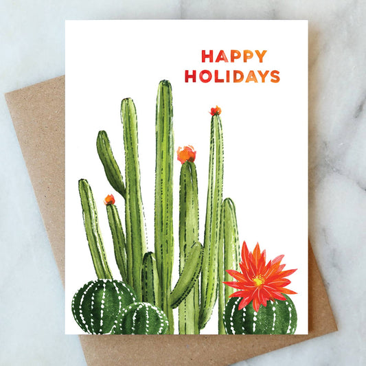 Blooming Cactus Happy Holidays Card