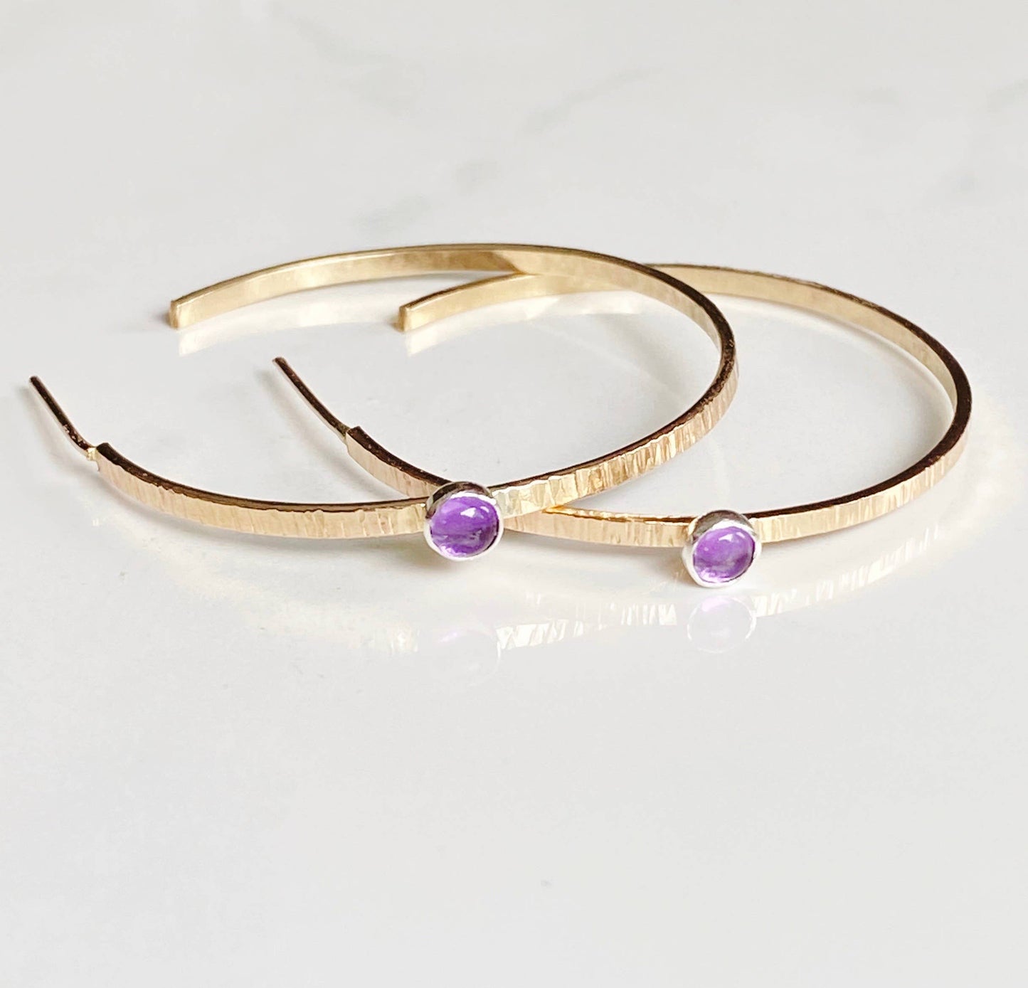 Modern Amethyst Hoop Earring