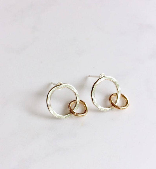 Mixed Metal Double Circle Post Earrings