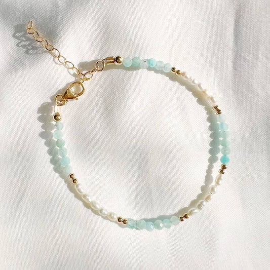 Amazonite Freshwater Pearl Beaded Gold Filled Bracelet