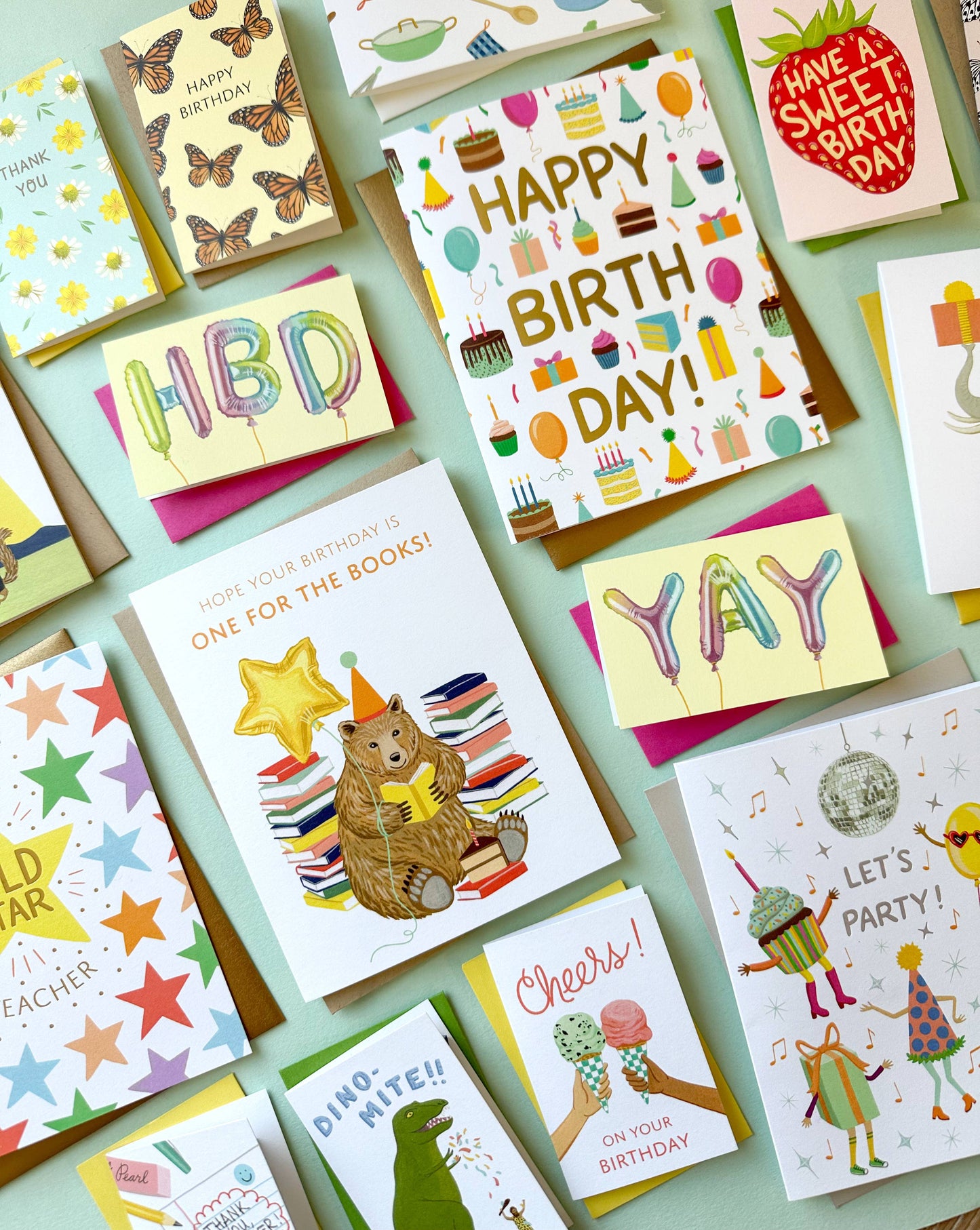 Reading Bear with Books and Cake Birthday Card