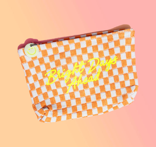 Bright Days Ahead Checkered Cosmetic Bag | Orange