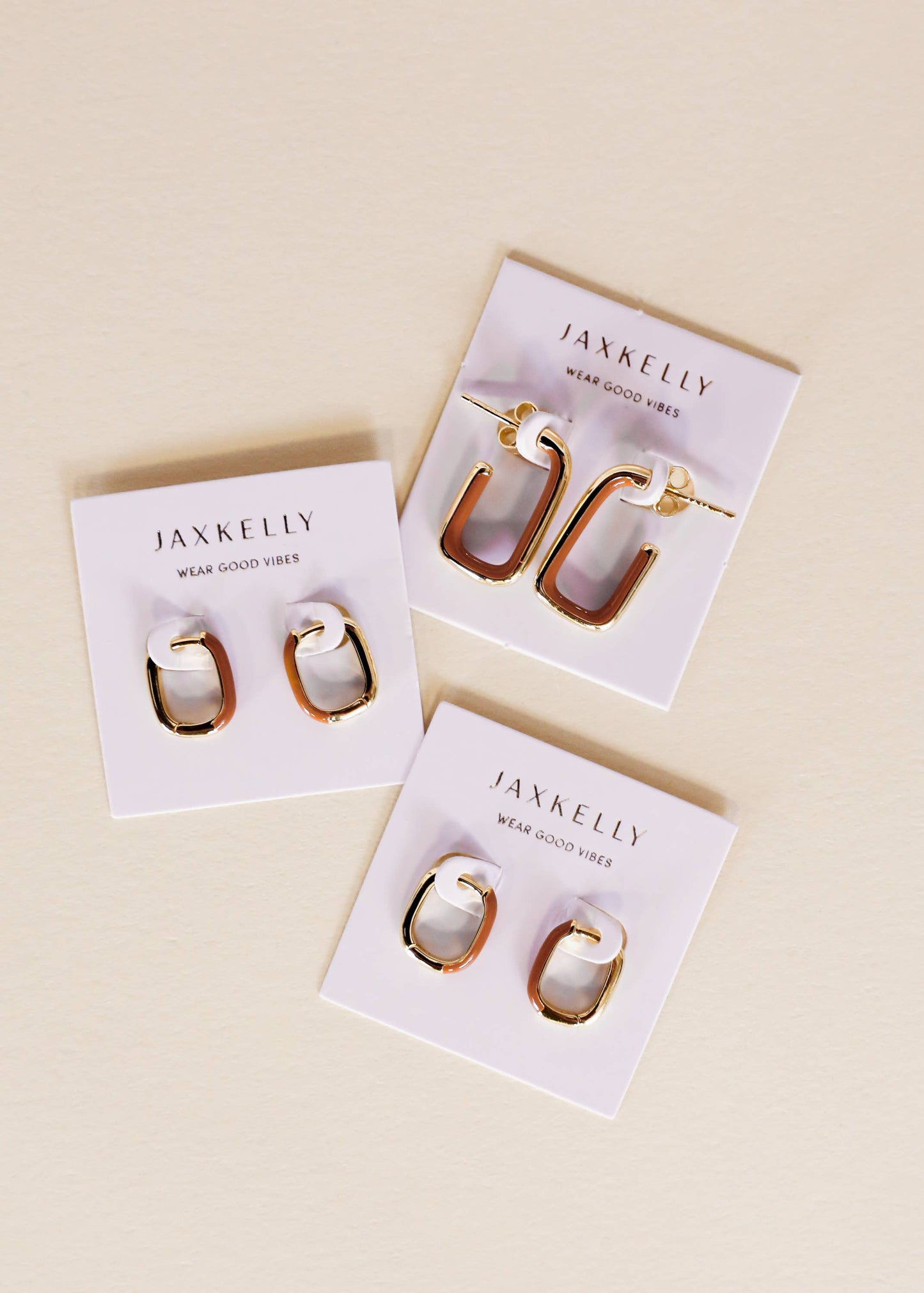 Color Dipped Rectangle Hoop Earrings - Brown Enamel