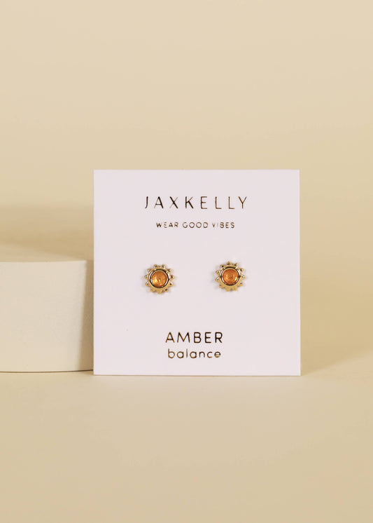 Sun Stud Earrings | Gold | Amber