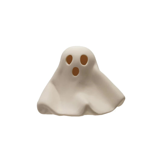 Stoneware Ghost With LED Light | White