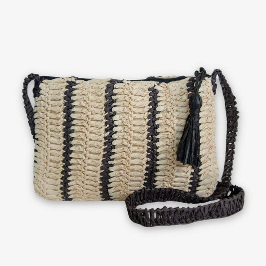 Kai Striped Raffia Crossbody Black