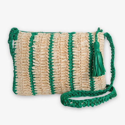 Kai Striped Raffia Crossbody Kelly Green