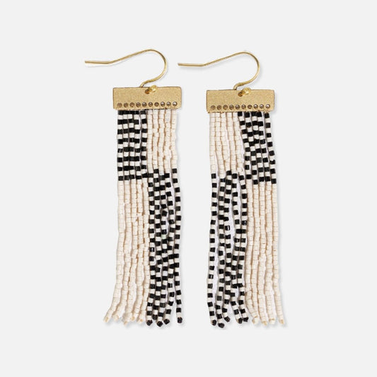 Lana Beaded Fringe Earrings | Black & White